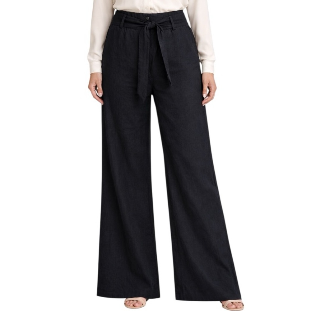São Paulo Black Linen Wide Leg Pants Size 14 - Picture 1 of 5